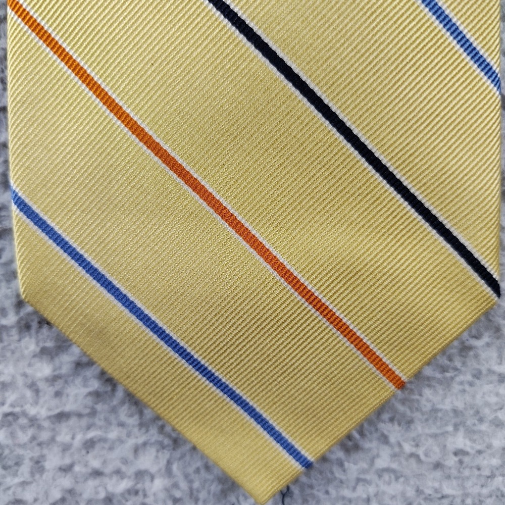 Roundtree & Yorke Silk Repp Tie Handmade Yellow Striped W3.75 L:58"